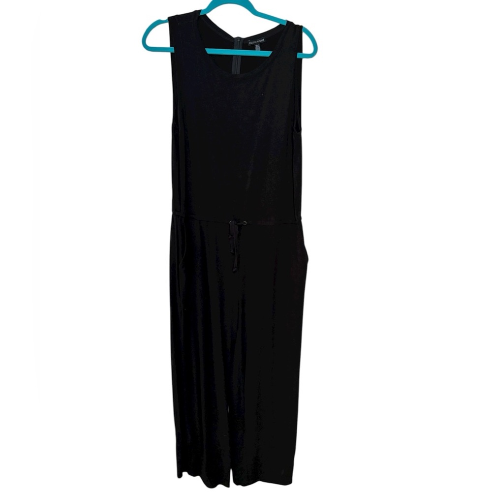 Eileen Fisher Black Cotton Sleeveless Jumpsuit Elastic Waistband Womens Medium - Picture 4 of 12